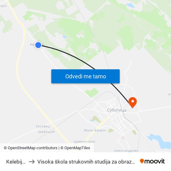 Kelebija Dom to Visoka škola strukovnih studija za obrazovanje vaspitača i trenera map