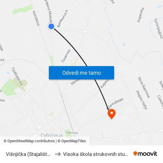 Višnjička (Stajalište Trenutno Nije U Upotrebi) to Visoka škola strukovnih studija za obrazovanje vaspitača i trenera map