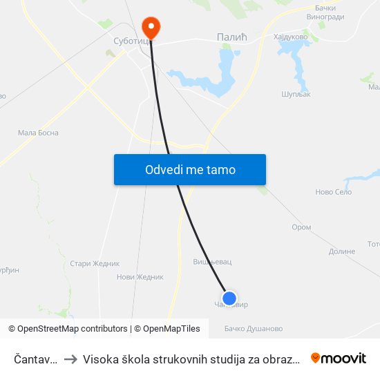 Čantavir, Mlin to Visoka škola strukovnih studija za obrazovanje vaspitača i trenera map