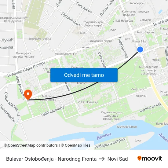 Bulevar Oslobođenja - Narodnog Fronta to Novi Sad map
