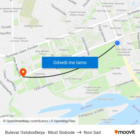Bulevar Oslobođenja - Most Slobode to Novi Sad map