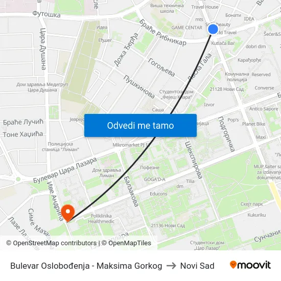 Bulevar Oslobođenja - Maksima Gorkog to Novi Sad map