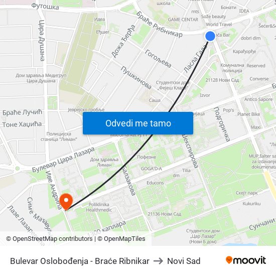 Bulеvar Oslobođenja - Braće Ribnikar to Novi Sad map