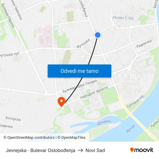Jevrejska - Bulevar Oslobođenja to Novi Sad map