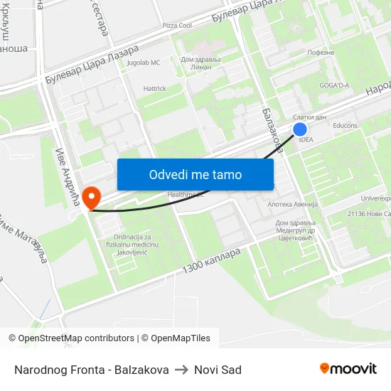 Narodnog Fronta - Balzakova to Novi Sad map