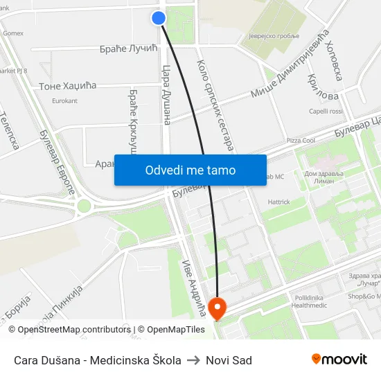 Cara Dušana - Medicinska Škola to Novi Sad map