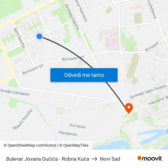 Bulevar Jovana Dučića - Robna Kuća to Novi Sad map