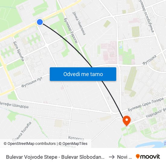 Bulevar Vojvode Stepe - Bulevar Slobodana Jovanovića to Novi Sad map