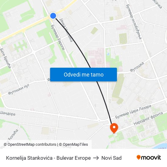 Kornelija Stankovića - Bulevar Evrope to Novi Sad map