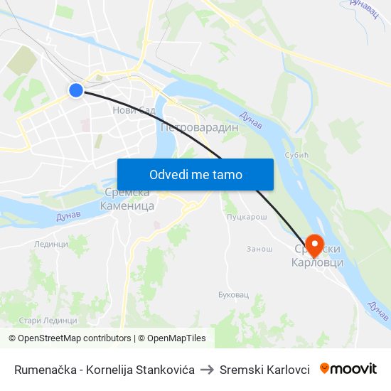 Rumenačka - Kornelija Stankovića to Sremski Karlovci map