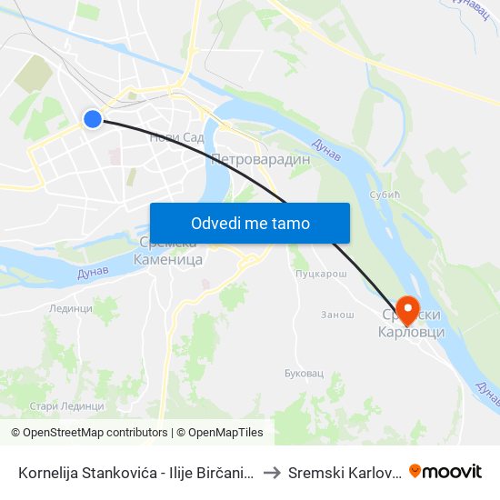 Kornelija Stankovića - Ilije Birčanina to Sremski Karlovci map