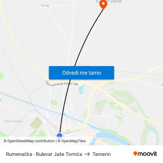 Rumenačka - Bulevar Jaše Tomića to Temerin map