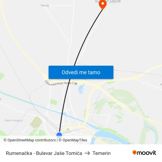 Rumenačka - Bulevar Jaše Tomića to Temerin map