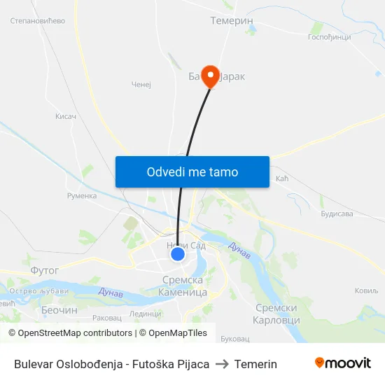 Bulevar Oslobođenja - Futoška Pijaca to Temerin map