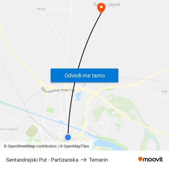 Sentandrejski Put - Partizanska to Temerin map