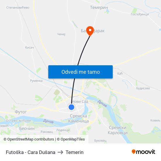 Futoška - Cara Dušana to Temerin map