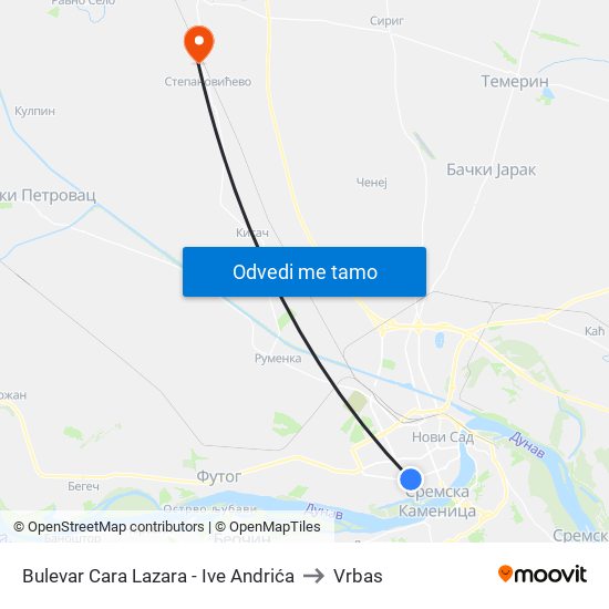 Bulevar Cara Lazara - Ive Andrića to Vrbas map