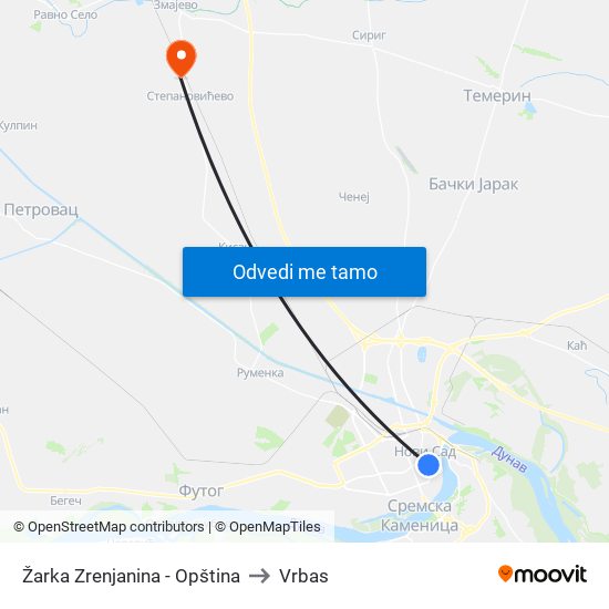 Žarka Zrenjanina - Opština to Vrbas map