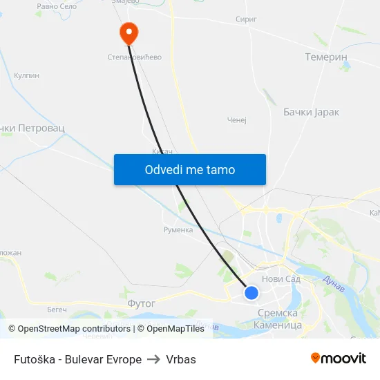 Futoška - Bulevar Evrope to Vrbas map
