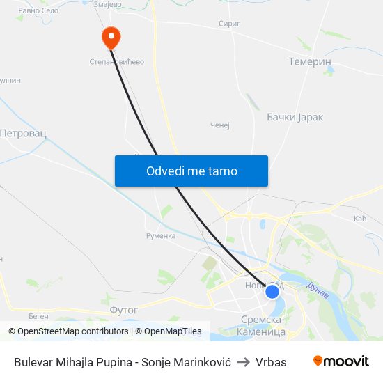 Bulevar Mihajla Pupina - Sonje Marinković to Vrbas map