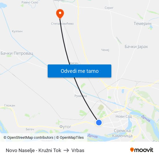 Novo Naselje - Kružni Tok to Vrbas map