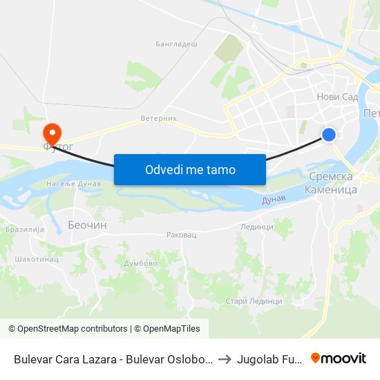 Bulevar Cara Lazara - Bulevar Oslobođenja to Jugolab Futog map