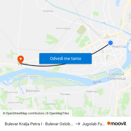 Bulevar Kralja Petra I - Bulevar Oslobođenja to Jugolab Futog map