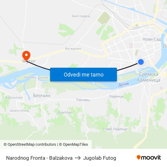 Narodnog Fronta - Balzakova to Jugolab Futog map