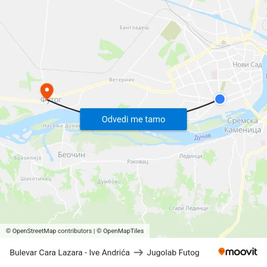 Bulevar Cara Lazara - Ive Andrića to Jugolab Futog map