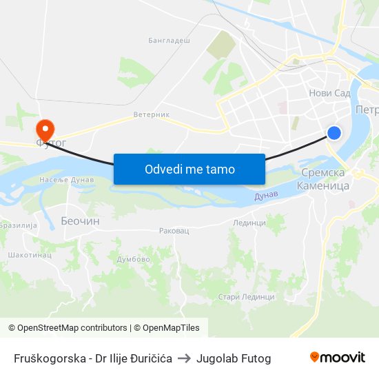 Fruškogorska - Dr Ilije Đuričića to Jugolab Futog map