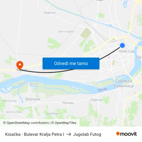 Kisačka - Bulevar Kralja Petra I to Jugolab Futog map