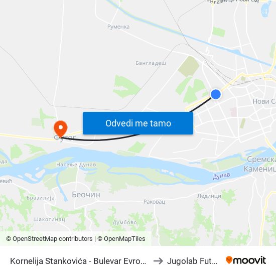 Kornelija Stankovića - Bulevar Evrope to Jugolab Futog map