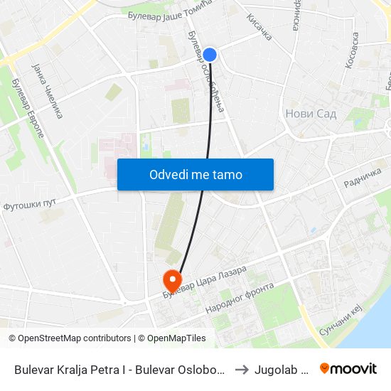 Bulevar Kralja Petra I - Bulevar Oslobođenja to Jugolab MC map