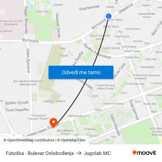 Futoška - Bulevar Oslobođenja to Jugolab MC map