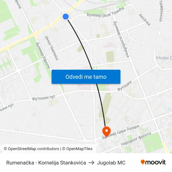Rumenačka - Kornelija Stankovića to Jugolab MC map