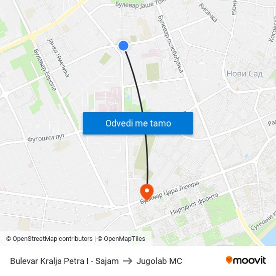 Bulevar Kralja Petra I - Sajam to Jugolab MC map