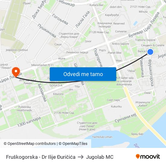 Fruškogorska - Dr Ilije Đuričića to Jugolab MC map