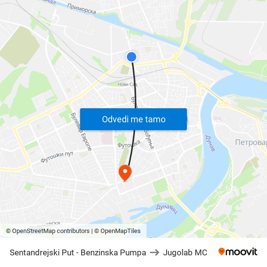 Sentandrejski Put - Benzinska Pumpa to Jugolab MC map