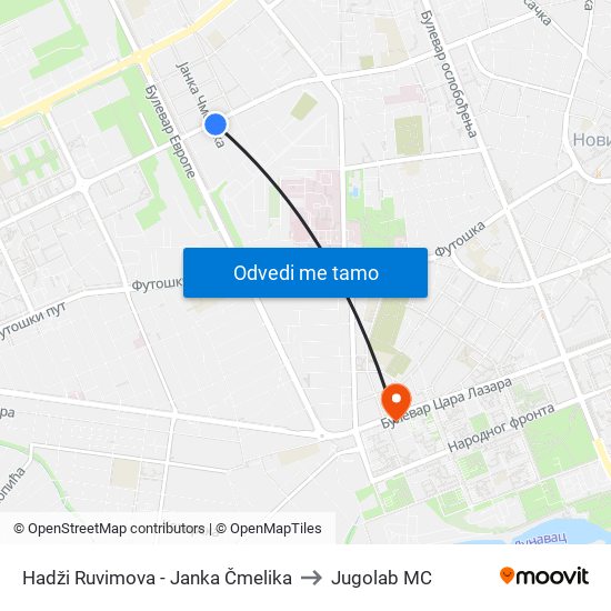 Hadži Ruvimova - Janka Čmelika to Jugolab MC map