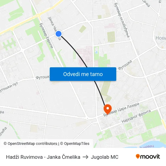 Hadži Ruvimova - Janka Čmelika to Jugolab MC map
