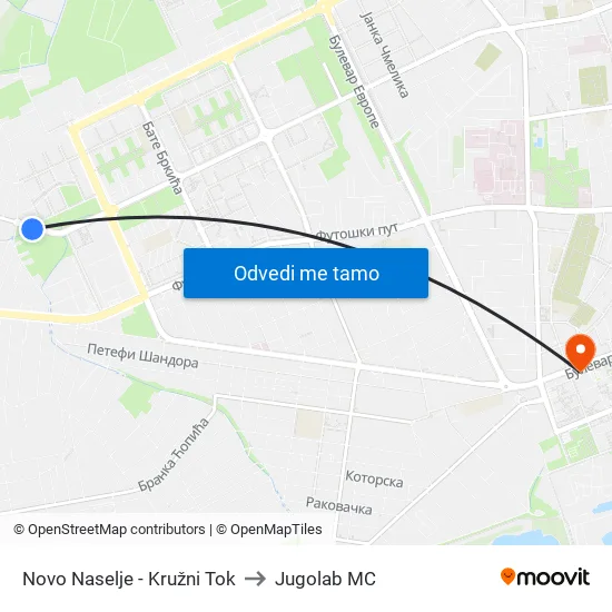 Novo Naselje - Kružni Tok to Jugolab MC map