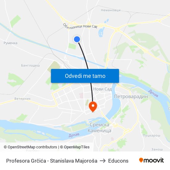 Profesora Grčića - Stanislava Majoroša to Educons map