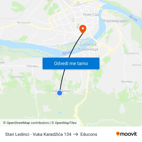 Stari Ledinci - Vuka Karadžića 134 to Educons map