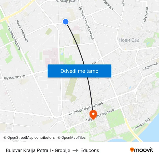 Bulevar Kralja Petra I - Groblje to Educons map