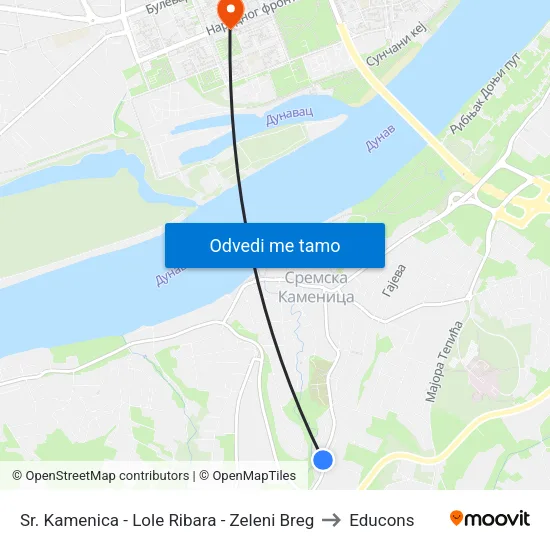 Sr. Kamenica - Lole Ribara - Zeleni Breg to Educons map