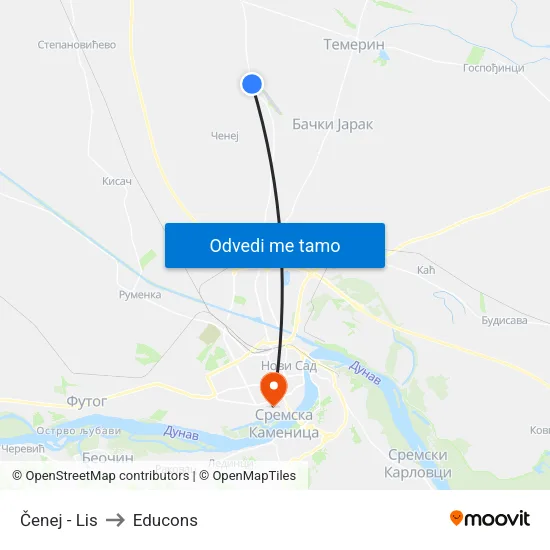 Čenej - Lis to Educons map