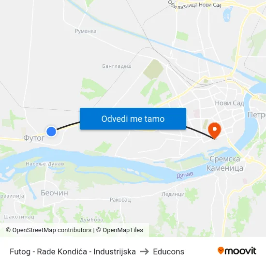 Futog - Rade Kondića - Industrijska to Educons map
