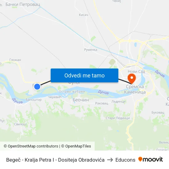 Begeč - Kralja Petra I - Dositeja Obradovića to Educons map
