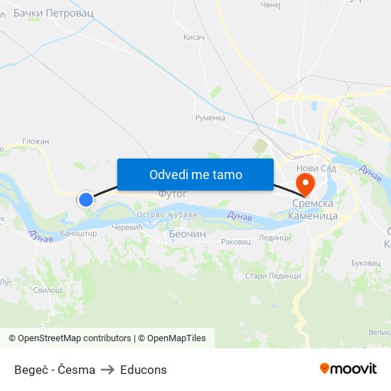 Begeč - Česma to Educons map