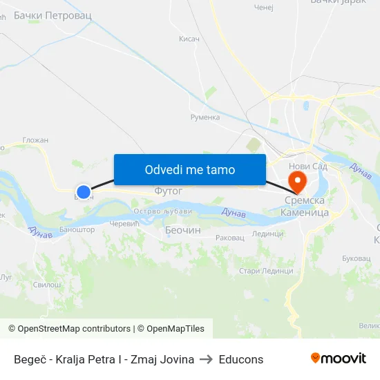 Begeč - Kralja Petra I - Zmaj Jovina to Educons map